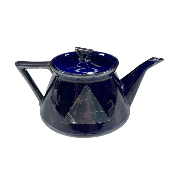 Antique Lenox Ceramic Arts Company CAC Tea Pot Cobalt Sterling Silver Overlay